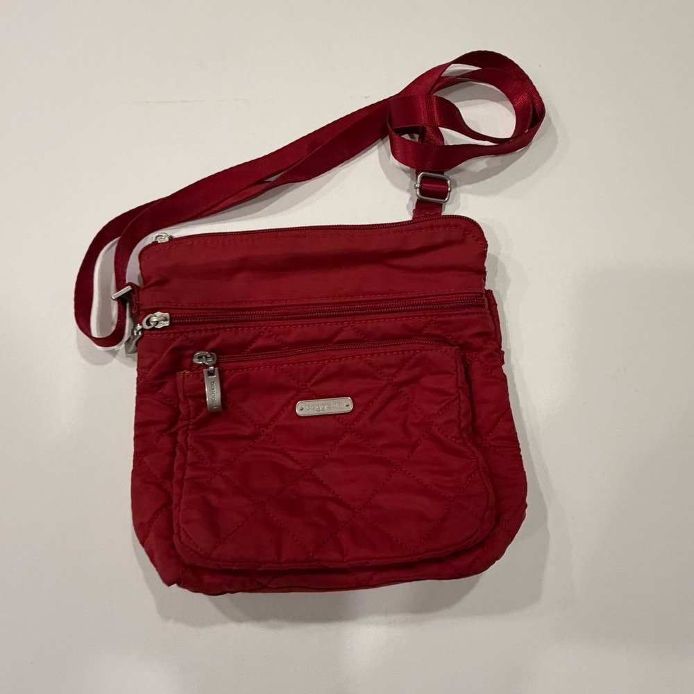 Baggallini Red Quilted Nylon Crossbody Bag Travel Purse with Card Slots